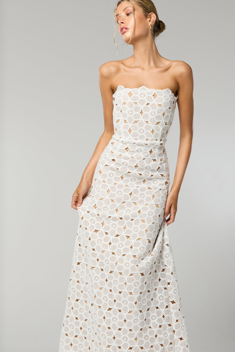 open lace back dress Rent Dress The Population Layana Turquoise Strapless Tiered Maxi Dress main image 1