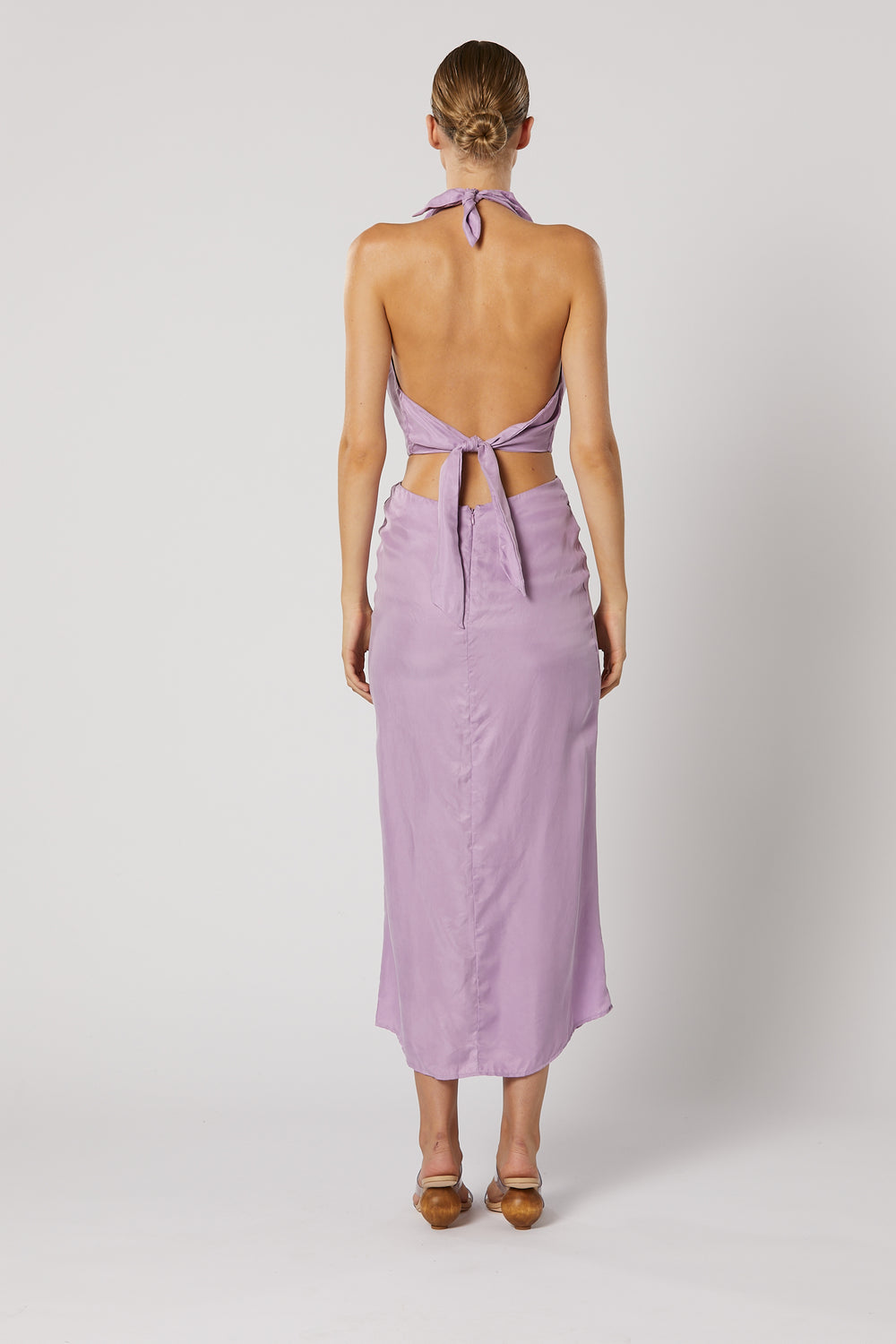 Lilac Slinky Cowl Backless Halter Neck Long Top