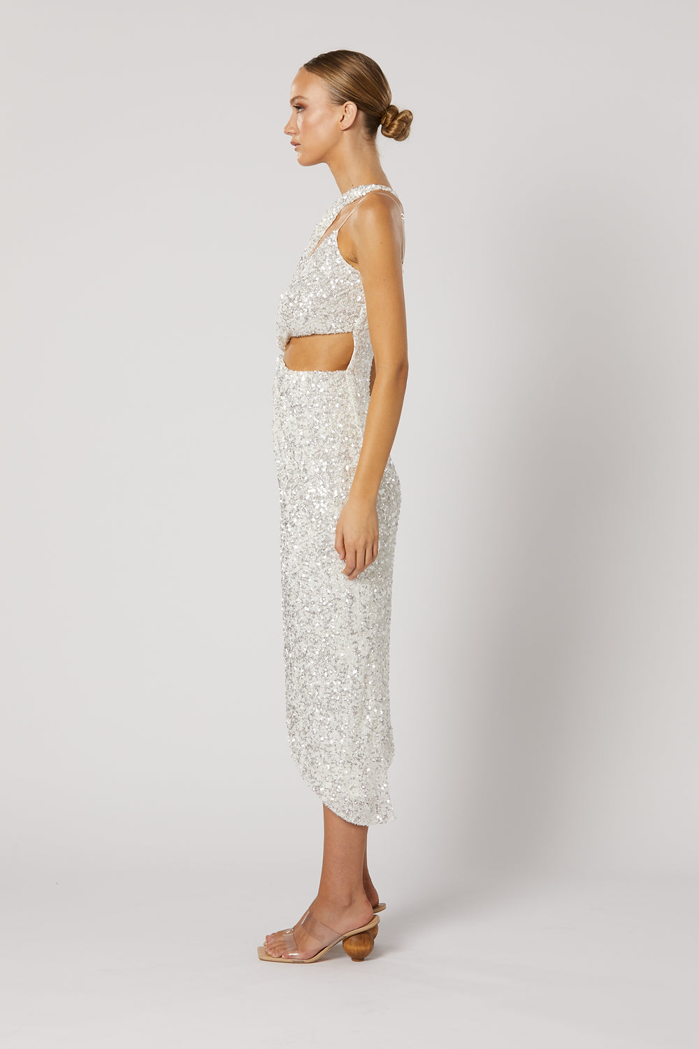 winona cut out dress Winona Bow Applique Shoulder Cut Out Maxi Dress in Gold